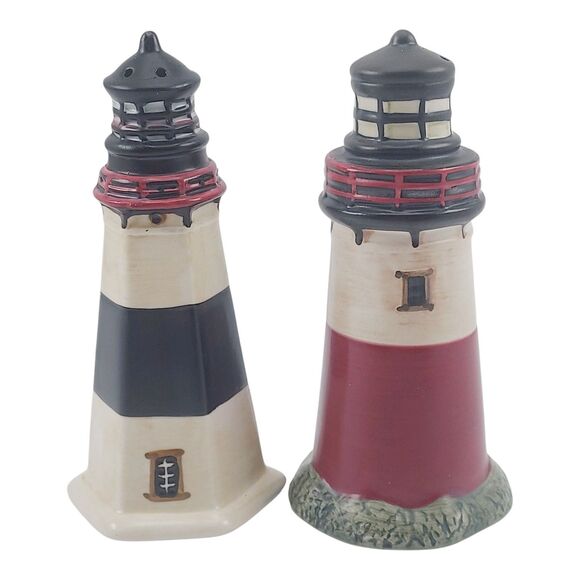 Sakura Hand Painted "By The Sea"  Lighthouse Salt & Pepper Shakers Beach NWOT - Picture 1 of 13